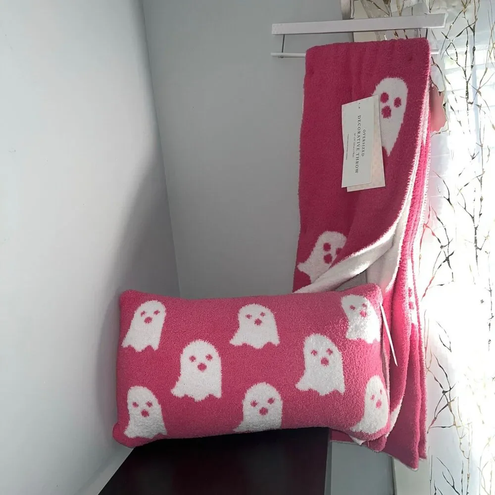 Cupcakes and Cashmere Pink Ghost Blanket and Pillow